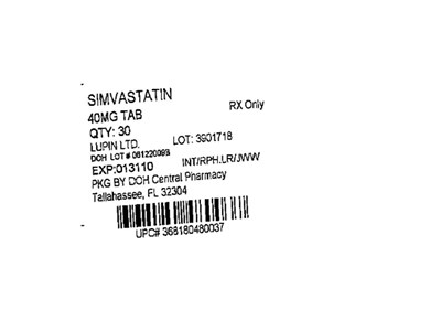 Label Image For 40 mg (Simvastatin 40mg (lupin))